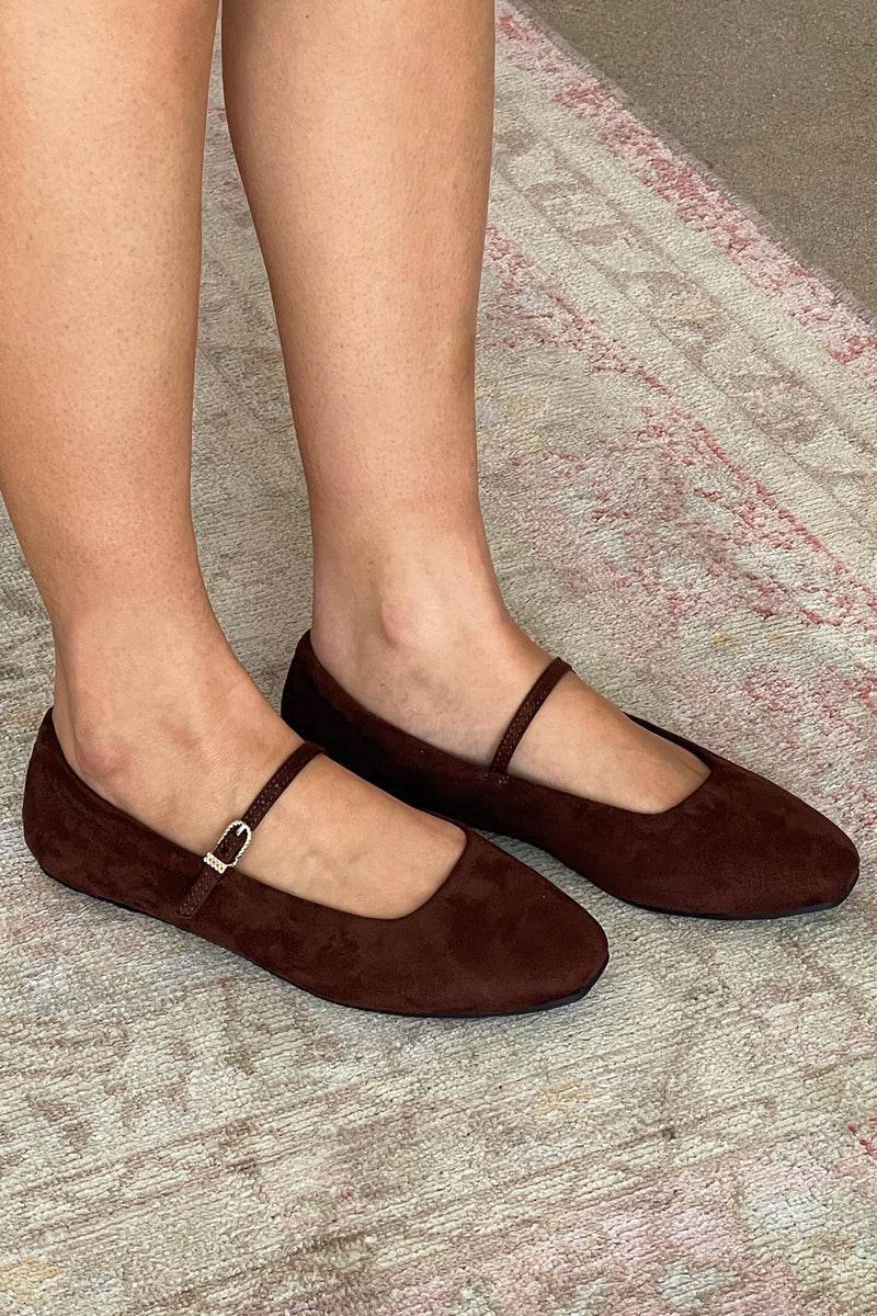 True Story Brown Suede Mary Jane Ballet Flats