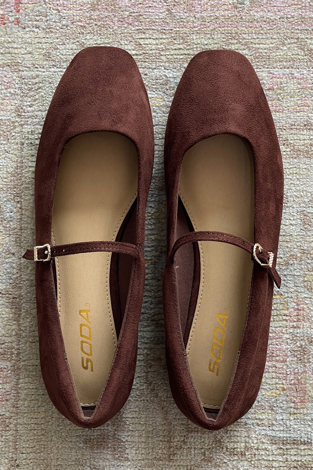 True Story Brown Suede Mary Jane Ballet Flats