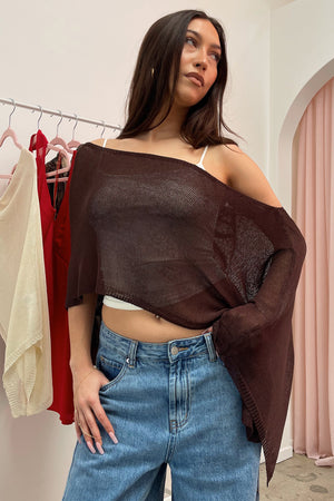 Saguaro Brown Knit Asymmetrical Poncho