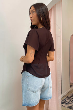 Ready to Go Brown Tie Front Short Sleeve Top