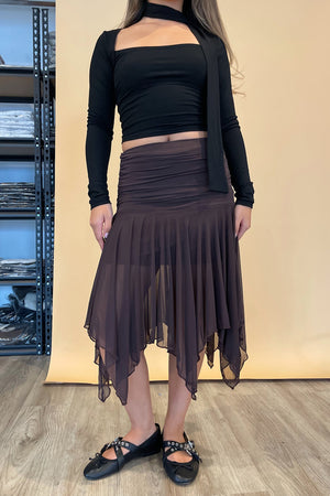 Fated to Pretend Espresso Fairy Cut Midi Skirt