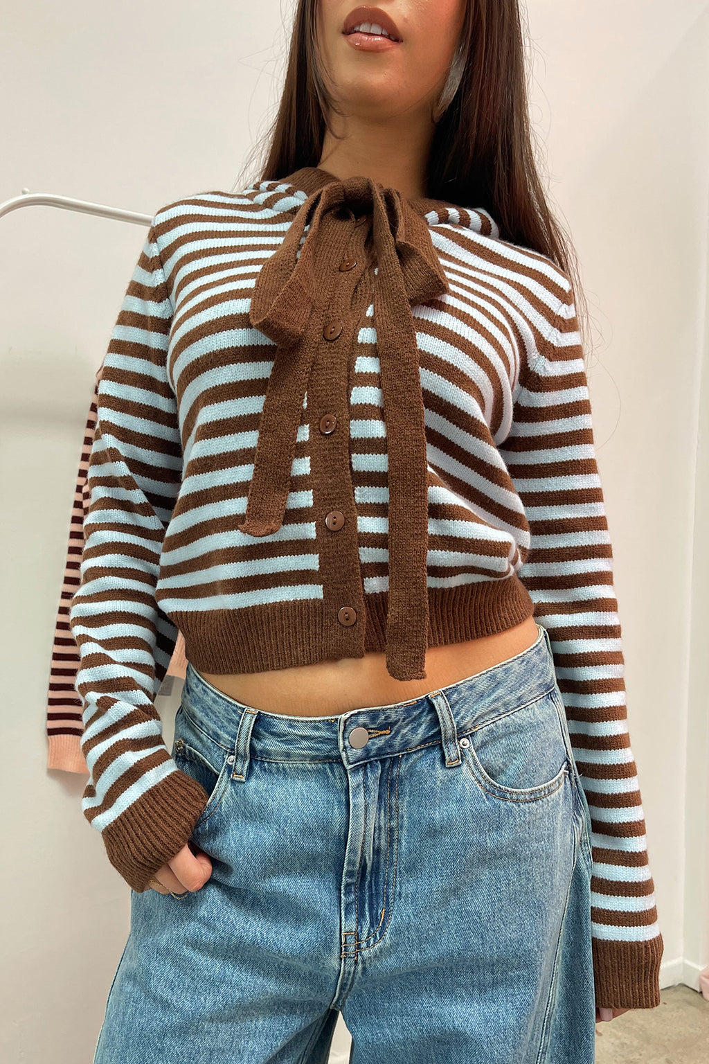 Kaile Blue and Brown Stripe Button Up Hoodie