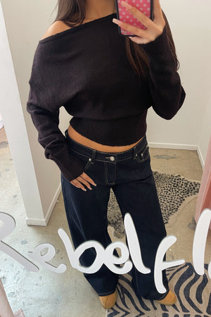 Paris Brown Wide Neck Fitted Sweater