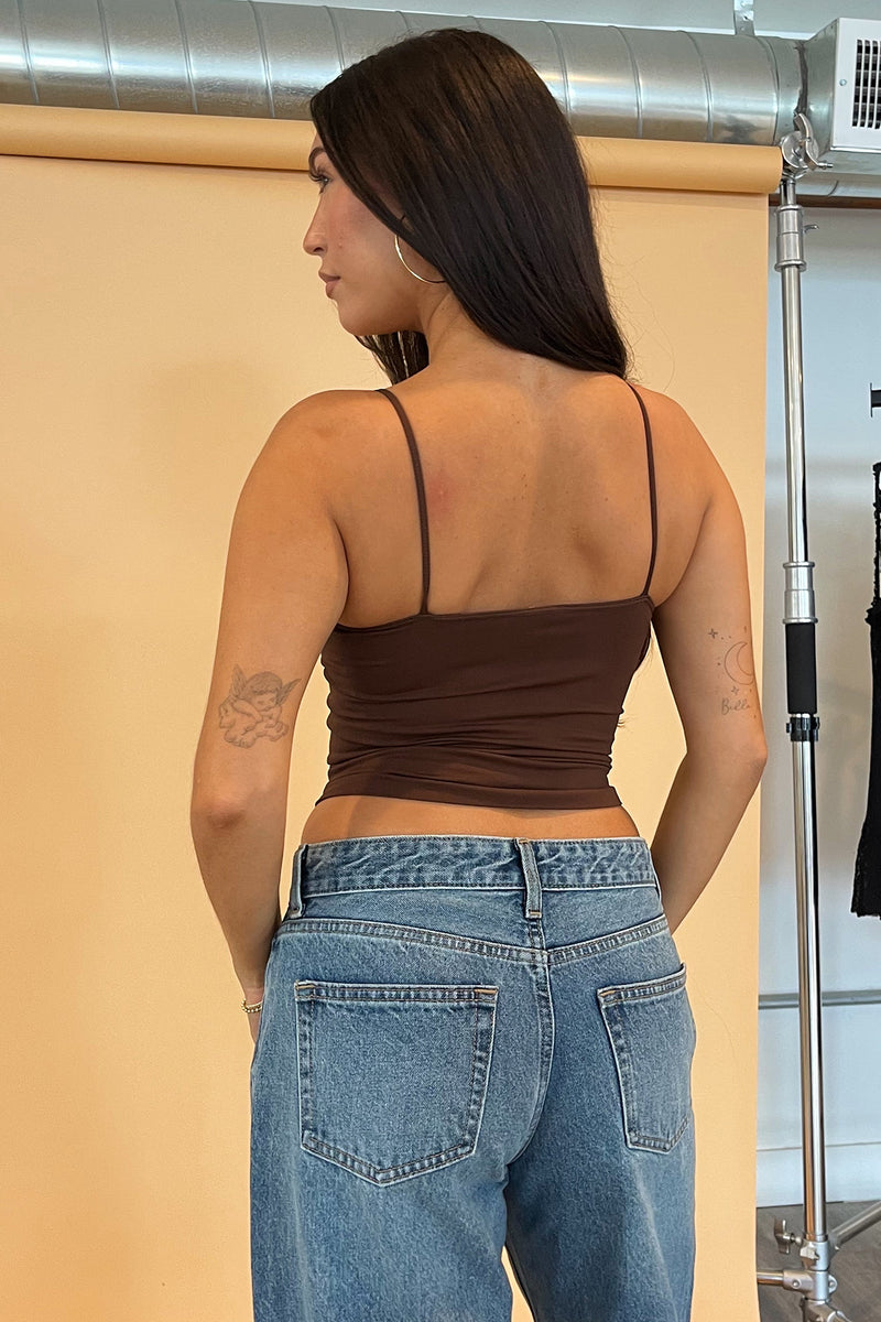 Essential Brown Basic Spaghetti Strap Tank
