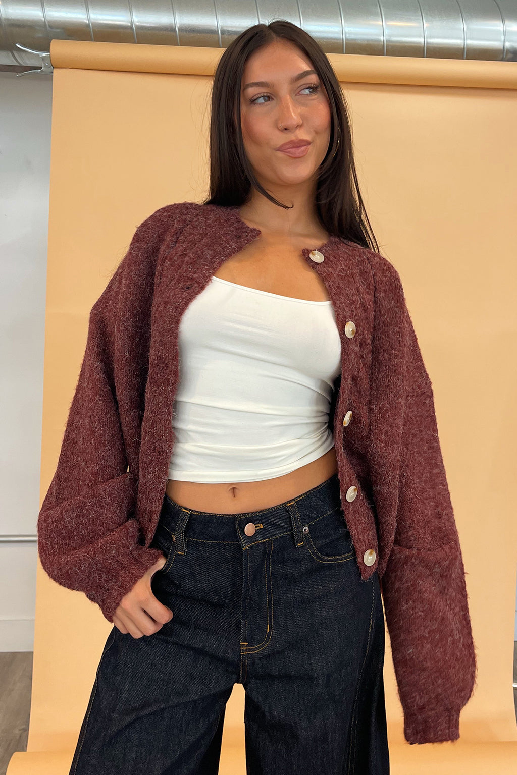 Ruby Burgundy Cable Knit Cardigan