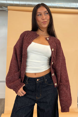 Ruby Burgundy Cable Knit Cardigan