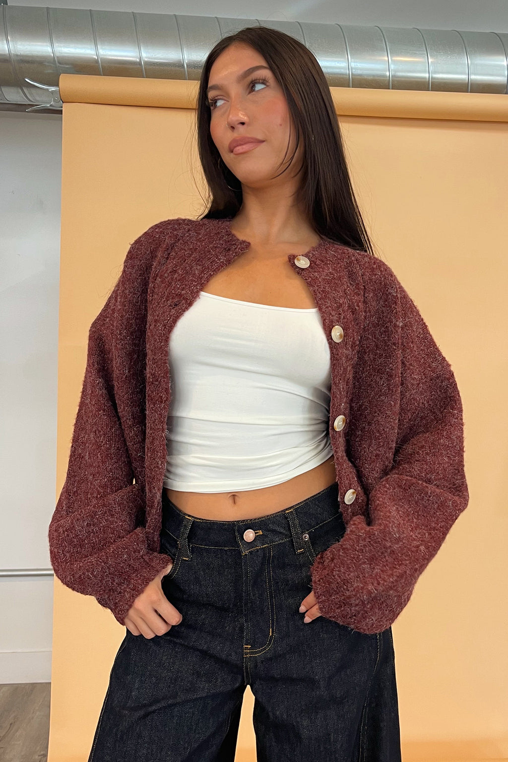 Ruby Burgundy Cable Knit Cardigan