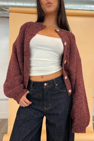 Ruby Burgundy Cable Knit Cardigan
