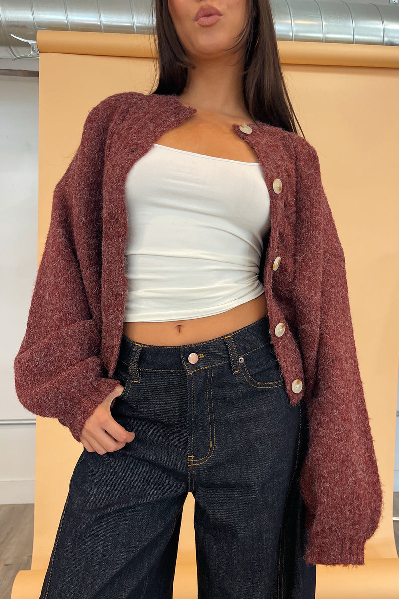 Ruby Burgundy Cable Knit Cardigan