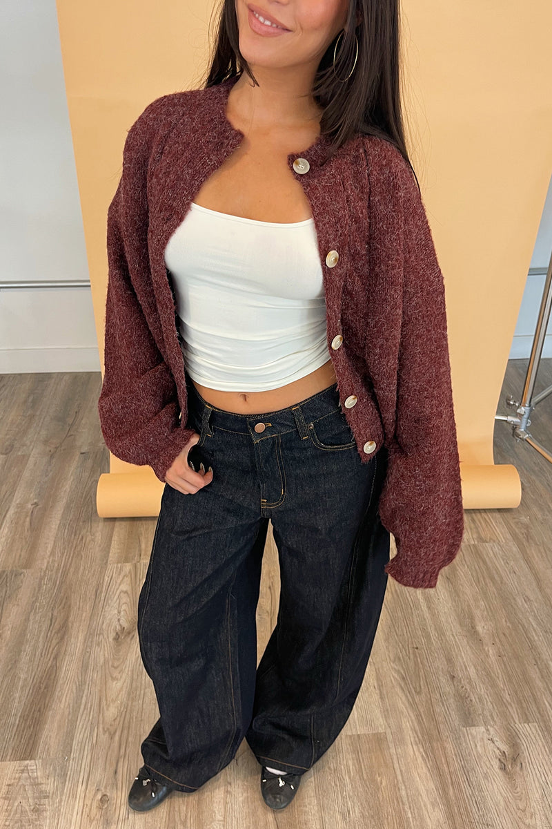 Ruby Burgundy Cable Knit Cardigan