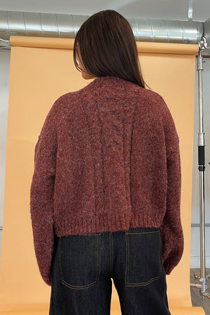 Ruby Burgundy Cable Knit Cardigan