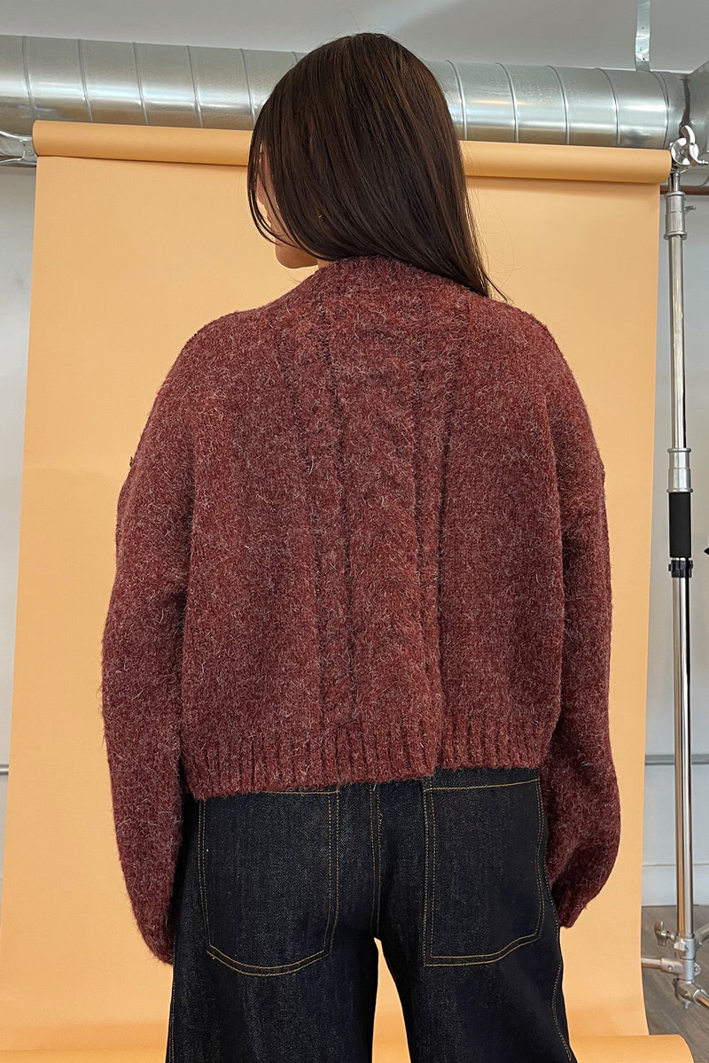 Ruby Burgundy Cable Knit Cardigan