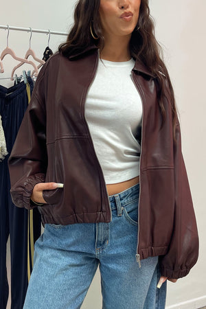 All Roads Burgundy Faux Leather Oversized Jacket