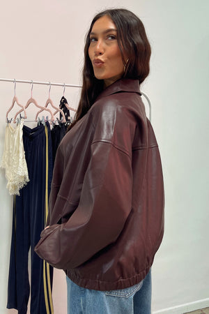 All Roads Burgundy Faux Leather Oversized Jacket