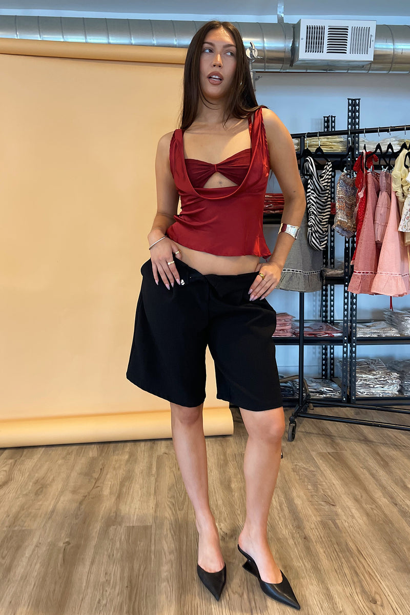 Merlot Burgundy Satin Tank Top with Lace Bra Set