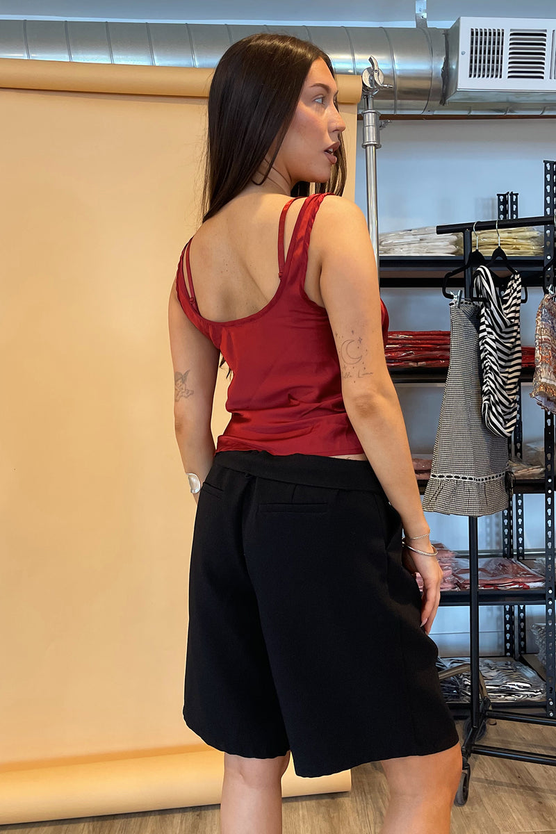 Merlot Burgundy Satin Tank Top with Lace Bra Set