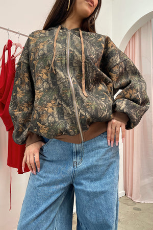 For Keeps Camo with Contrast Brown Trim Zip Up Hoodie