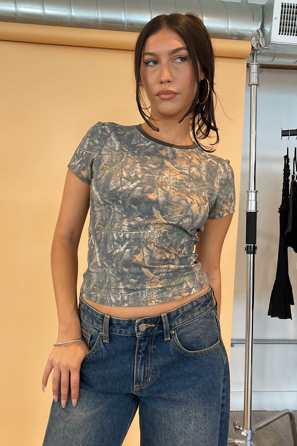 Tate Camo with Contrast Trim Baby Tee
