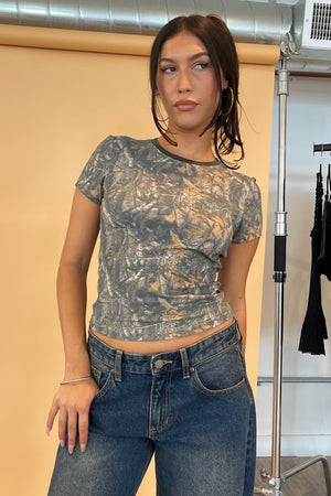 Tate Camo with Contrast Trim Baby Tee