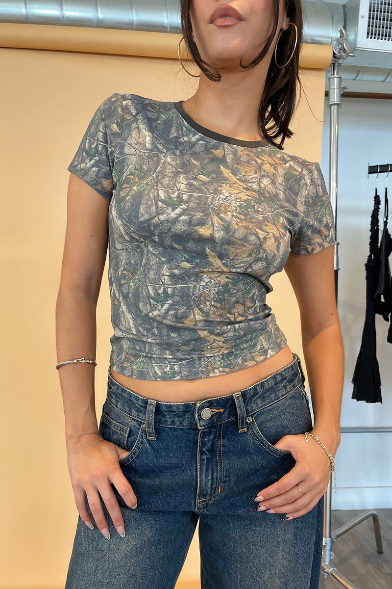 Tate Camo with Contrast Trim Baby Tee