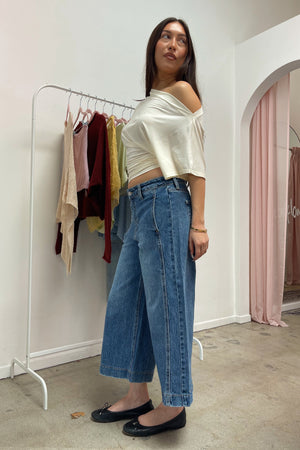 Loose Itinerary Medium Denim Wide Capri Jeans