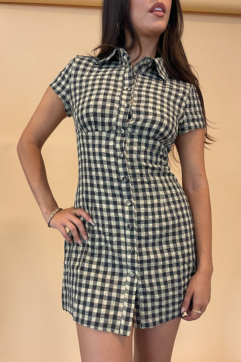 Phoebe Yellow and Grey Check Collared Mini Dress