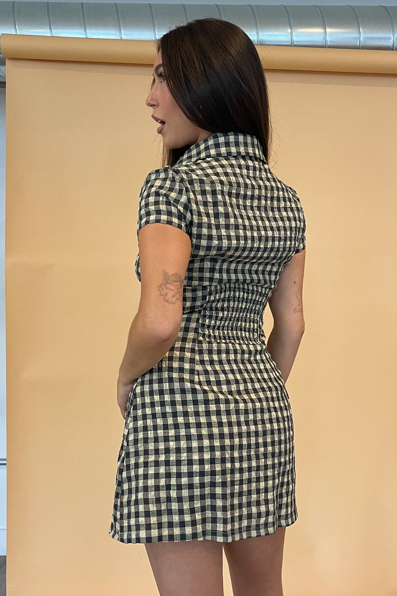Phoebe Yellow and Grey Check Collared Mini Dress