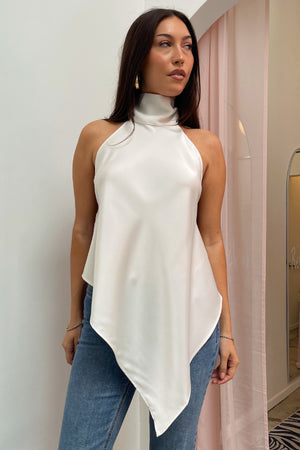 Let Go Cream Halter Neck Asymmetrical Backless Tank Top