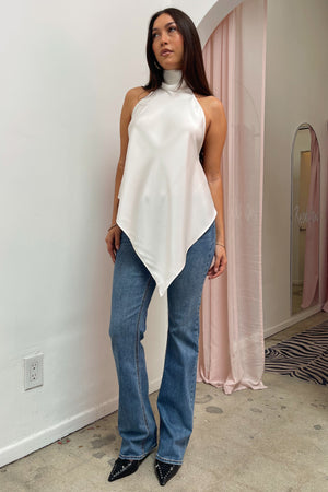 Let Go Cream Halter Neck Asymmetrical Backless Tank Top