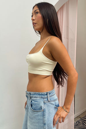 First Layer Cream Double Lined Spaghetti Strap Bralette