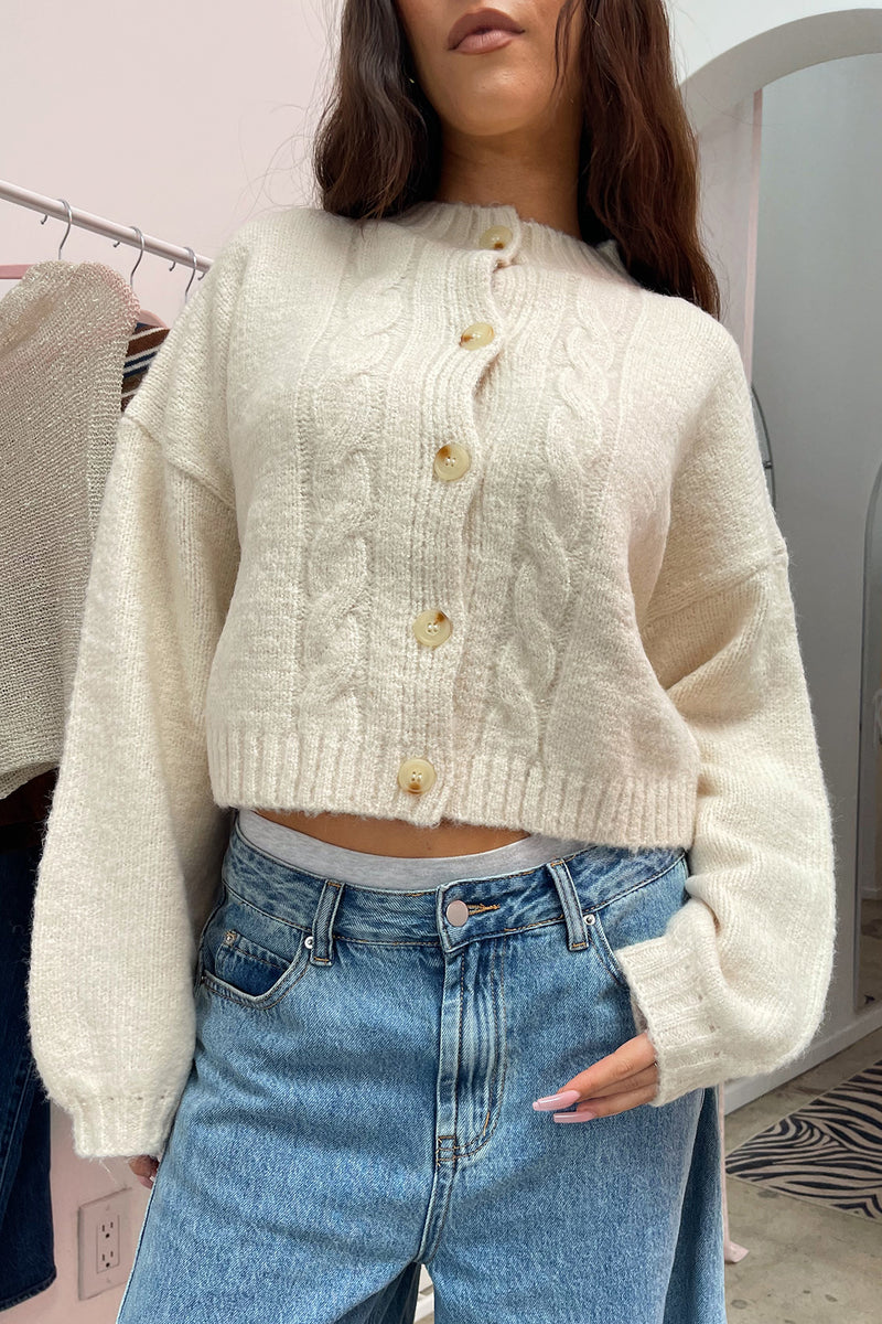 Ruby Cream Cable Knit Cardigan