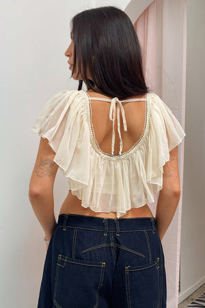 First Glance Cream with Doily Trim Sheer Top