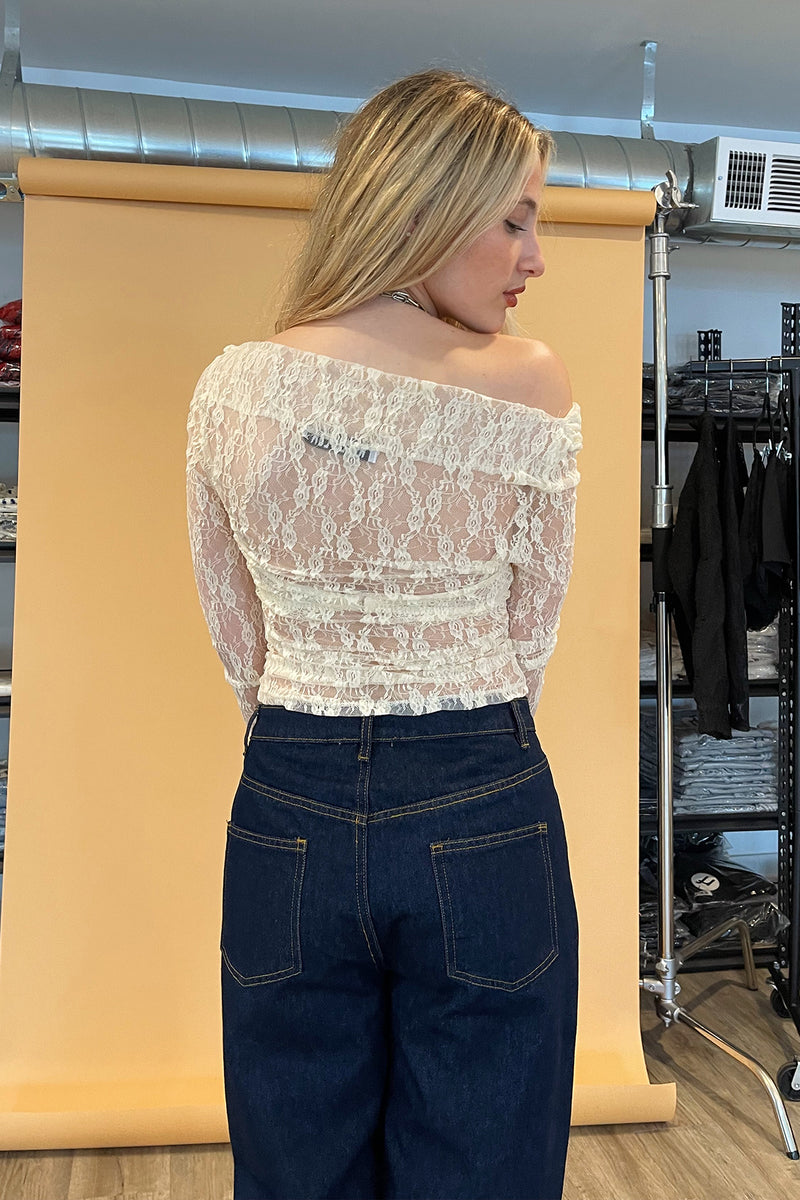Locked In Cream Lace Long Sleeve Top