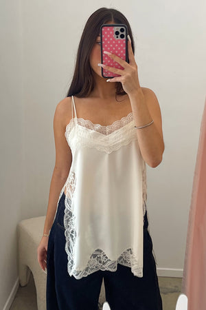 Ella Cream with Wide Lace Trim Tank Top