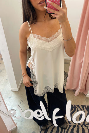 Ella Cream with Wide Lace Trim Tank Top