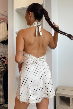 At First Sight Cream with Black Polka Dot Lace Trim Mini Dress