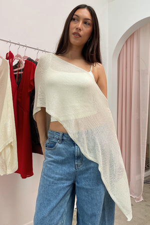 Saguaro Cream Knit Asymmetrical Poncho