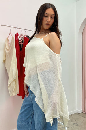 Saguaro Cream Knit Asymmetrical Poncho