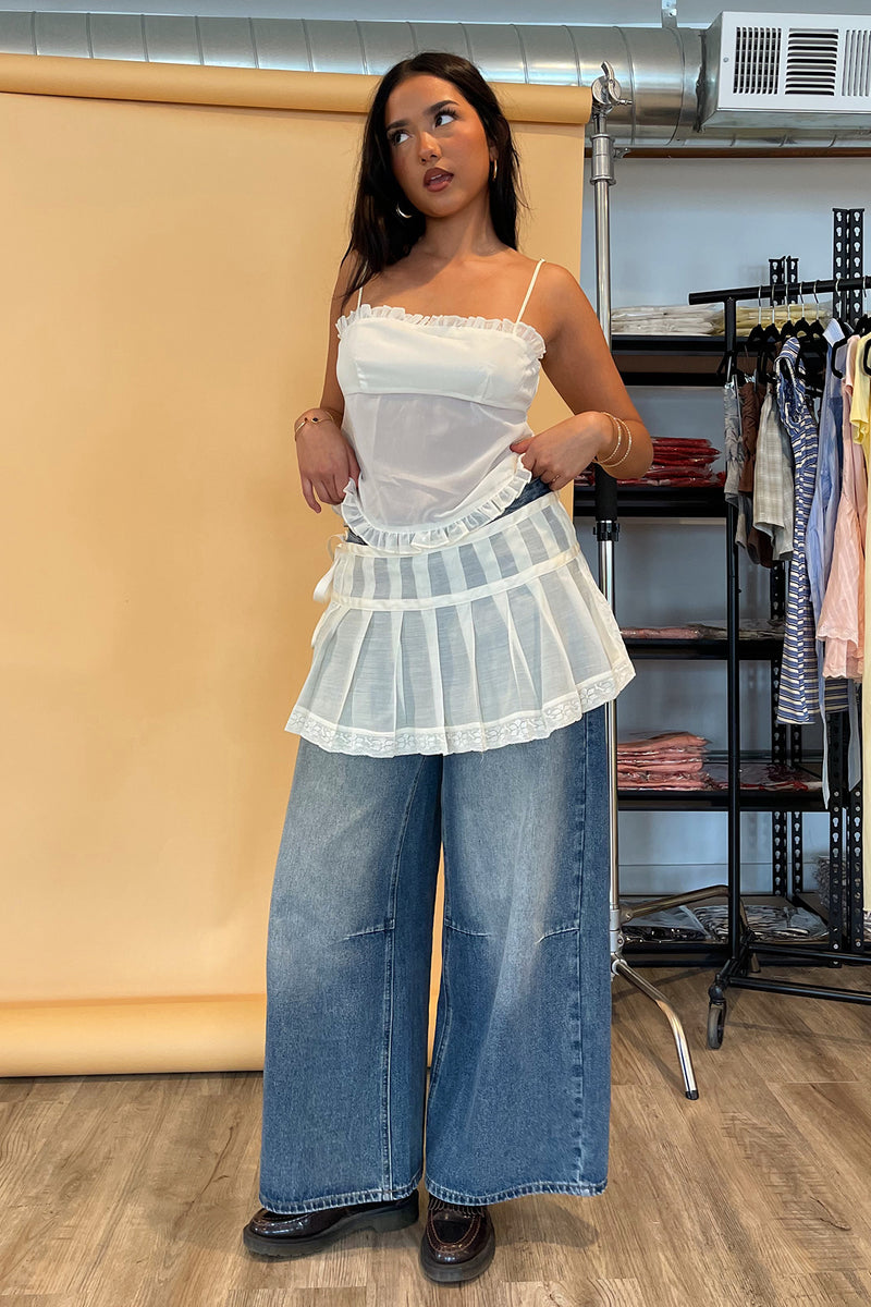 IYKYK Cream with Lace Trim Pleated Tie Cover Up
