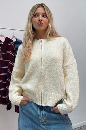 Ashleigh Cream Zip Up Sweater