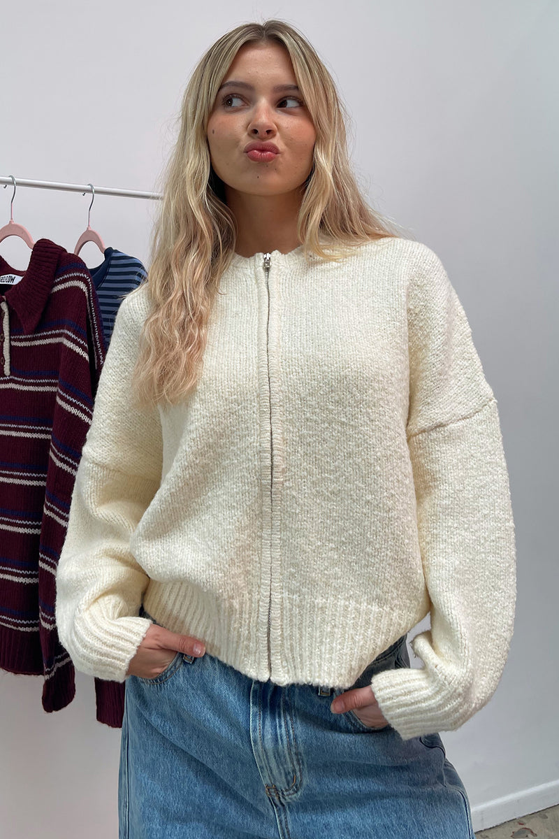 Ashleigh Cream Zip Up Sweater