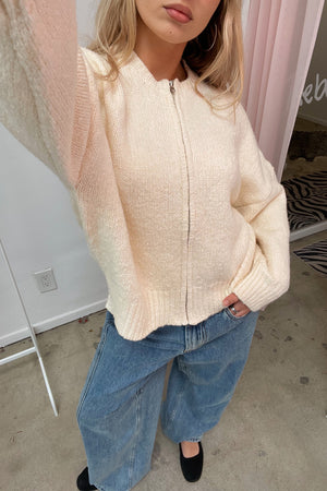 Ashleigh Cream Zip Up Sweater