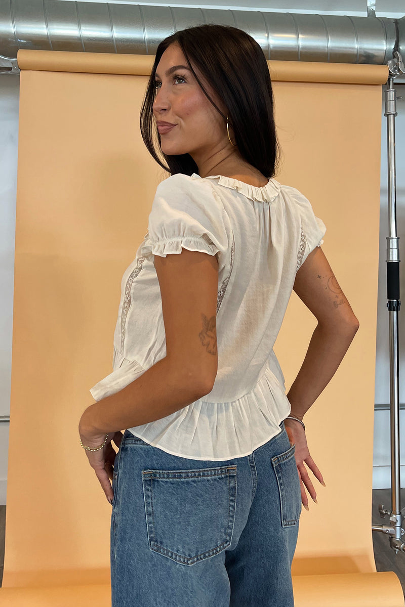 Lottie Cream Tie Front Ruffle Blouse