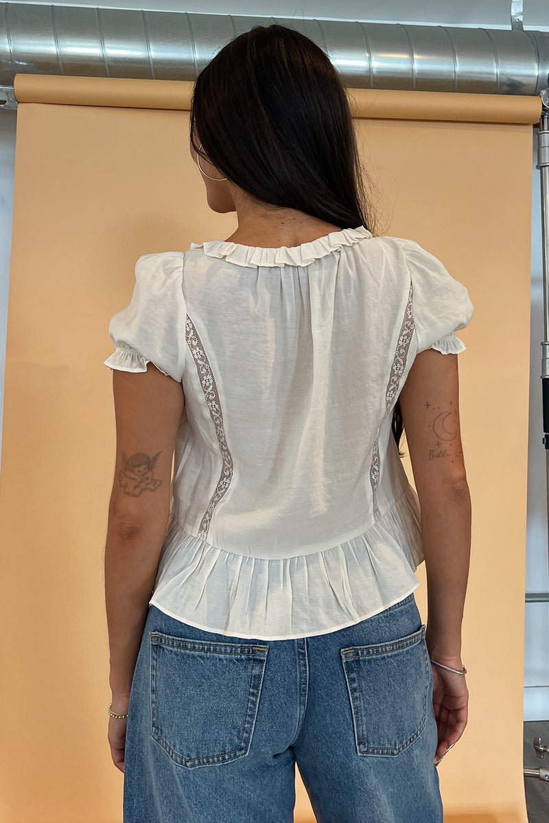 Lottie Cream Tie Front Ruffle Blouse