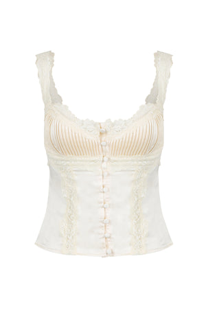 Sweet Nothing Ivory Satin and Lace Tank Top