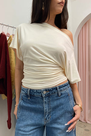 Self Assured Cream Wide Neck Short Sleeve Top