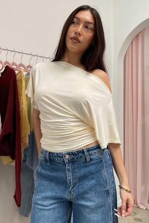 Self Assured Cream Wide Neck Short Sleeve Top