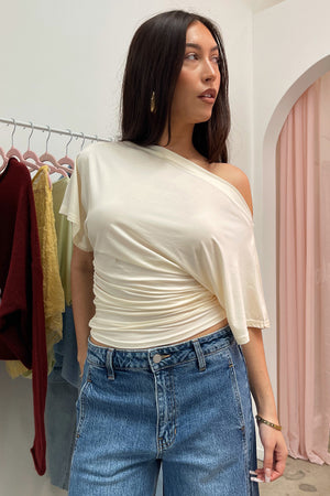 Self Assured Cream Wide Neck Short Sleeve Top