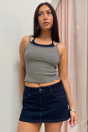Avenue Dark Wash Denim Mini Skirt with Shorts