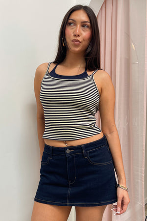 Avenue Dark Wash Denim Mini Skirt with Shorts